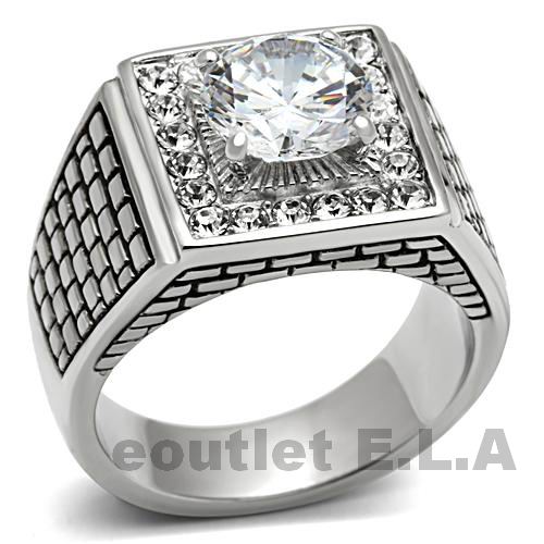 3.1ct CZ STAINLESS STEEL MENS RING-SIZE 10/12/13